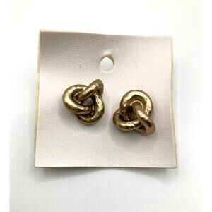 FREE PEOPLE Worn Gold Tone Hammered Knot Style Stud Earrings Dainty Work Wear